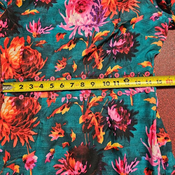 Hope & Ivy Green‎ Floral Midi Dress 8 High Neck Vibrant Bloomcore Button Detail - Picture 15 of 16